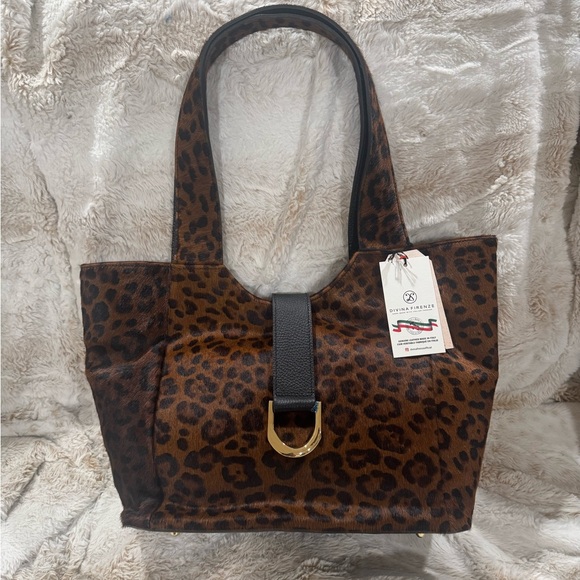 Divina Firenze Genuine Leather Leopard Large Fur Tote bag
